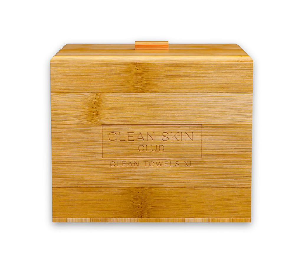Clean Skin Club: Luxe Bamboo Box w/ Cover & 50ct Clean Skin Club Disposable Towels Inside